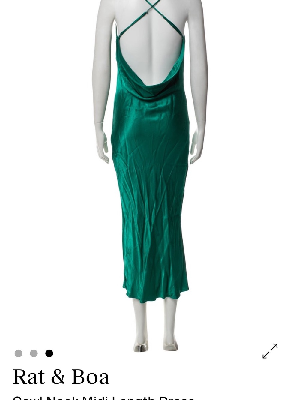 Rat & Boa Emerald Green Satin Cowl Neck Midi Dress - Picture 6 of 6